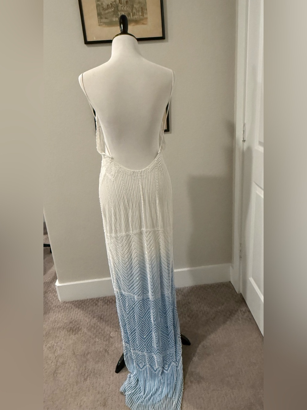 Retrofete White to Blue Beaded Ombre Maxi Dress Size Medium 1/1 - Picture 2 of 5